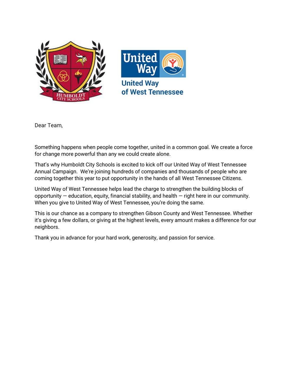 United Way Campaign Letter